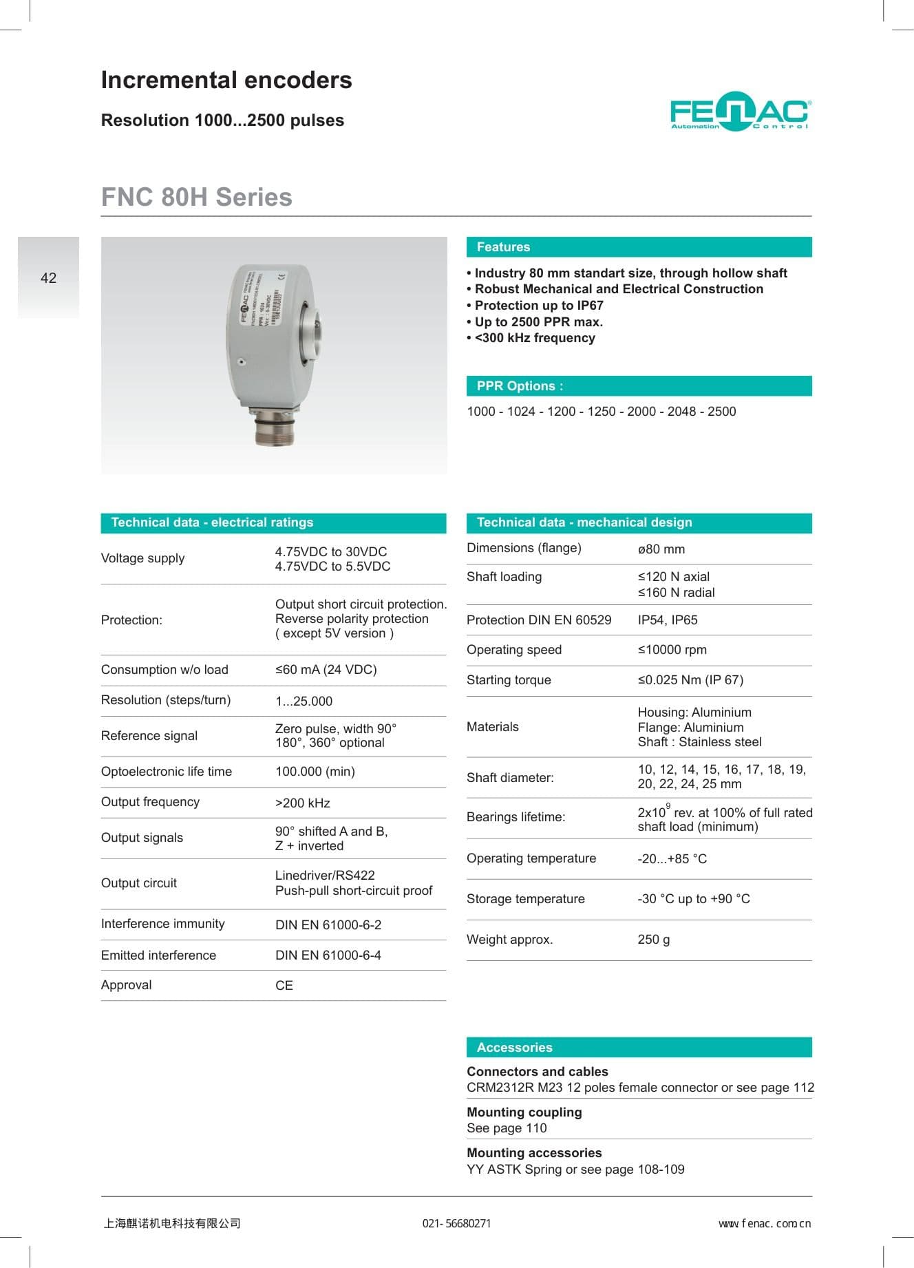 FNC 80H / 80HG / 100H / 100HK 大空心轴增量式旋转编码器